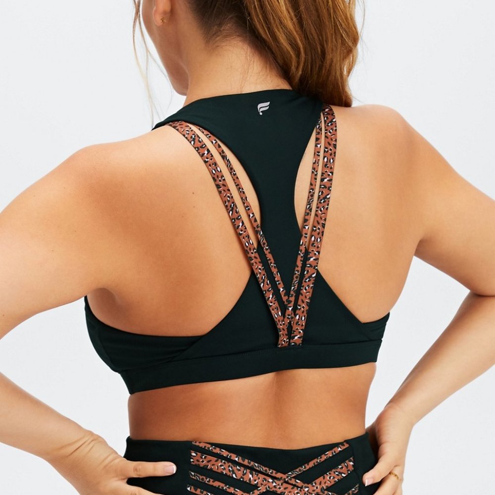 Fabletics | Black w/ Leo Straps Kessler Sports Bra | Medium